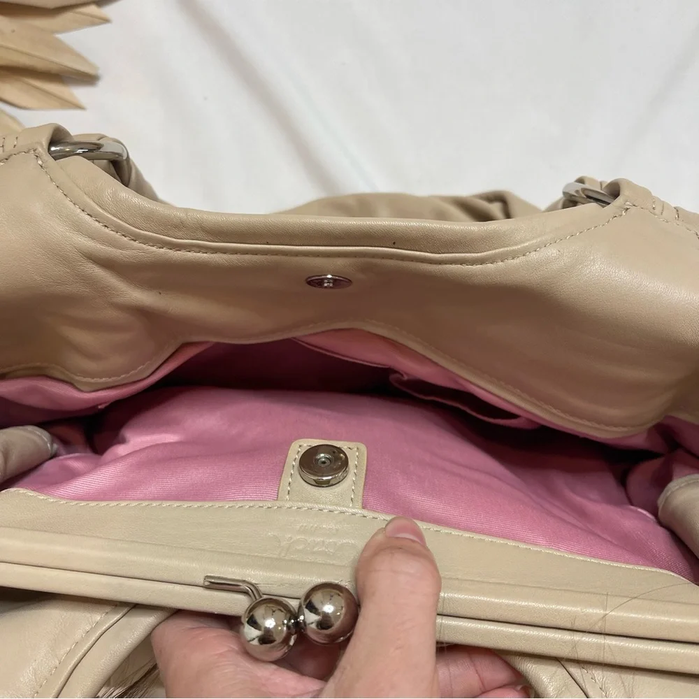 Vintage Coach Parker Cream Tan Beige Leather Kisslock Chunky Straps Hobo Purse - Picture 13 of 13